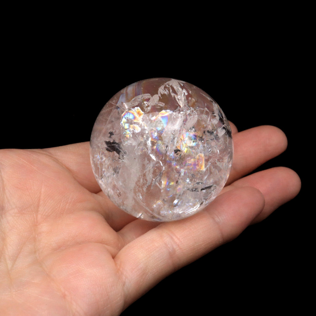 レムリアンシード 水晶 丸玉 台座付き ブラジル バイーア州 セントセ産 AAAAA 直径43mm 1点もの 虹入り レインボー