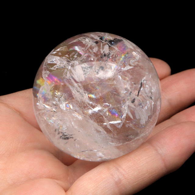 レムリアンシード 水晶 丸玉 台座付き ブラジル バイーア州 セントセ産 AAAAA 直径43mm 1点もの 虹入り レインボー
