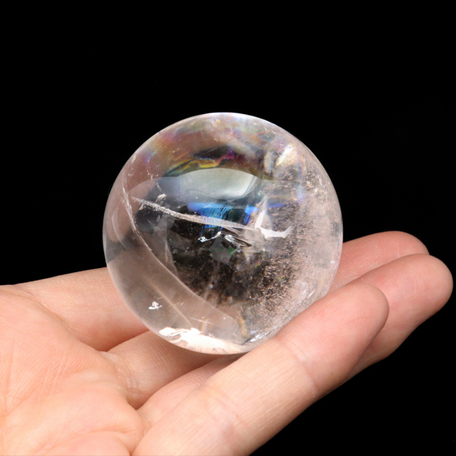 レムリアンシード 水晶 丸玉 台座付き ブラジル バイーア州 セントセ産 AAAAA 直径43mm 1点もの 虹入り レインボー