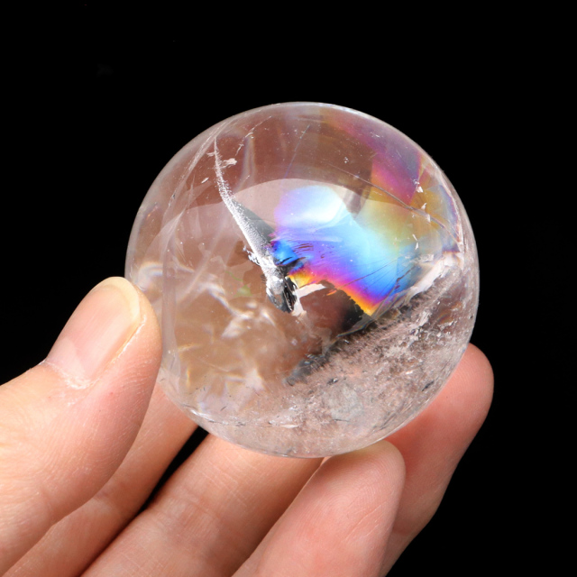 レムリアンシード 水晶 丸玉 台座付き ブラジル バイーア州 セントセ産 AAAAA 直径43mm 1点もの 虹入り レインボー