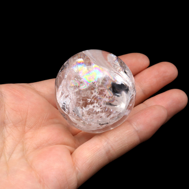 レムリアンシード 水晶 丸玉 台座付き ブラジル バイーア州 セントセ産 AAAAA 直径43mm 1点もの 虹入り レインボー