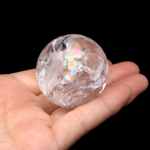 レムリアンシード 水晶 丸玉 台座付き ブラジル バイーア州 セントセ産 AAAAA 直径43mm 1点もの 虹入り レインボー
