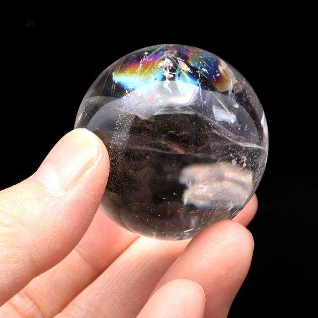 レムリアンシード 水晶 丸玉 台座付き ブラジル バイーア州 セントセ産 AAAAA 直径43mm 1点もの 虹入り レインボー
