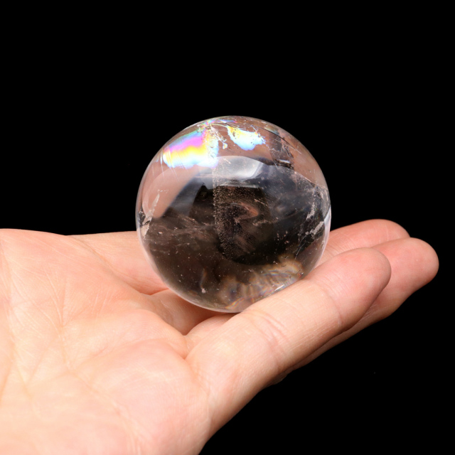 レムリアンシード 水晶 丸玉 台座付き ブラジル バイーア州 セントセ産 AAAAA 直径43mm 1点もの 虹入り レインボー