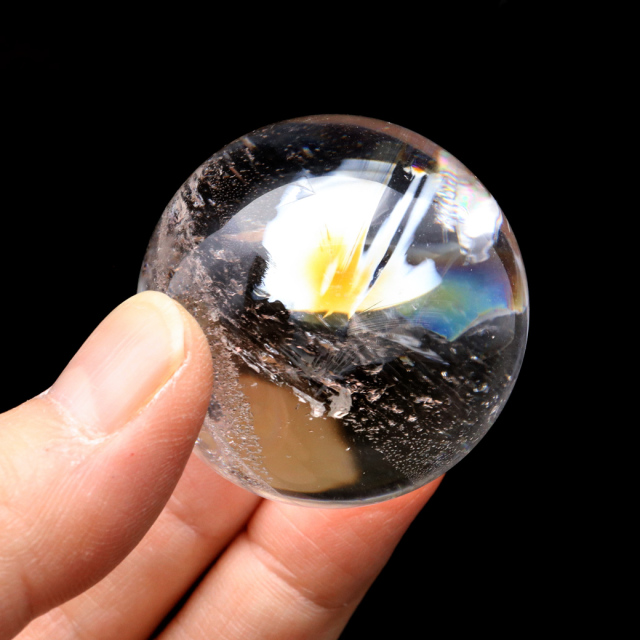 レムリアンシード 水晶 丸玉 台座付き ブラジル バイーア州 セントセ産 AAAAA 直径43mm 1点もの 虹入り レインボー