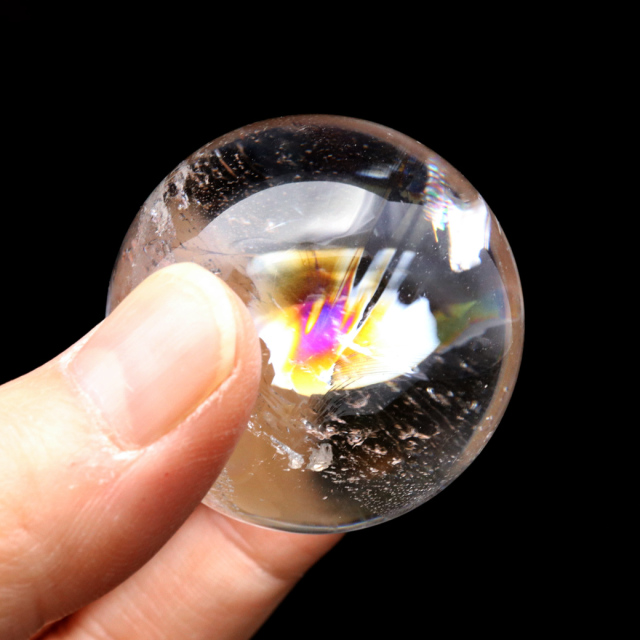レムリアンシード 水晶 丸玉 台座付き ブラジル バイーア州 セントセ産 AAAAA 直径43mm 1点もの 虹入り レインボー