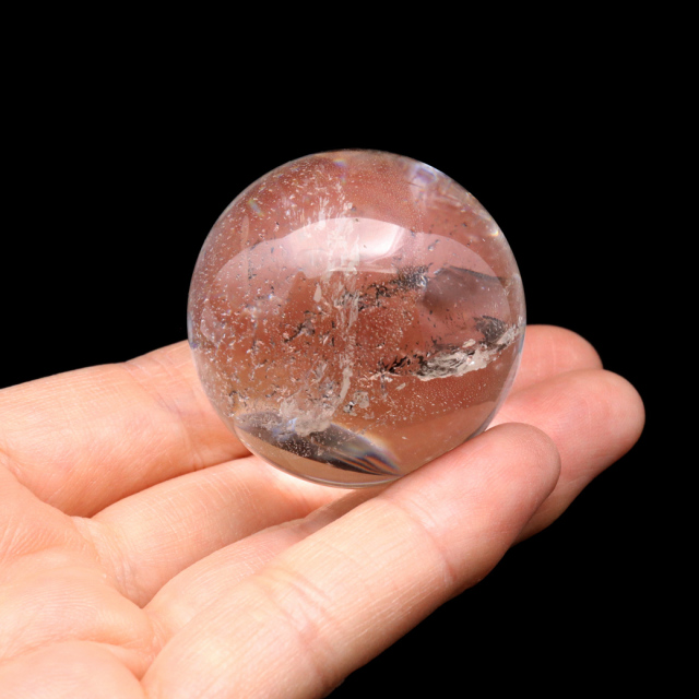 レムリアンシード 水晶 丸玉 台座付き ブラジル バイーア州 セントセ産 AAAAA 直径43mm 1点もの 虹入り レインボー