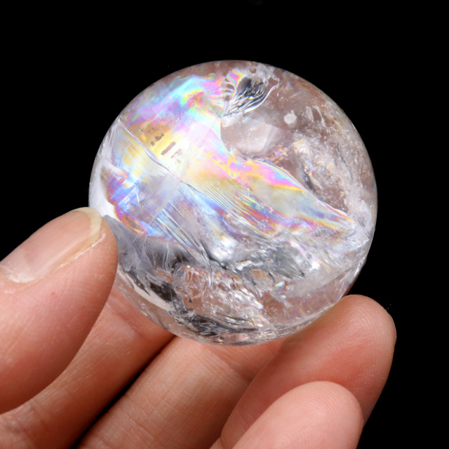 レムリアンシード 水晶 丸玉 台座付き ブラジル バイーア州 セントセ産 AAAAA 直径43mm 1点もの 虹入り レインボー