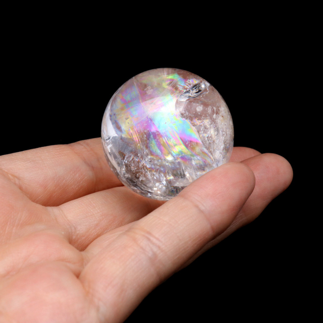 レムリアンシード 水晶 丸玉 台座付き ブラジル バイーア州 セントセ産 AAAAA 直径43mm 1点もの 虹入り レインボー