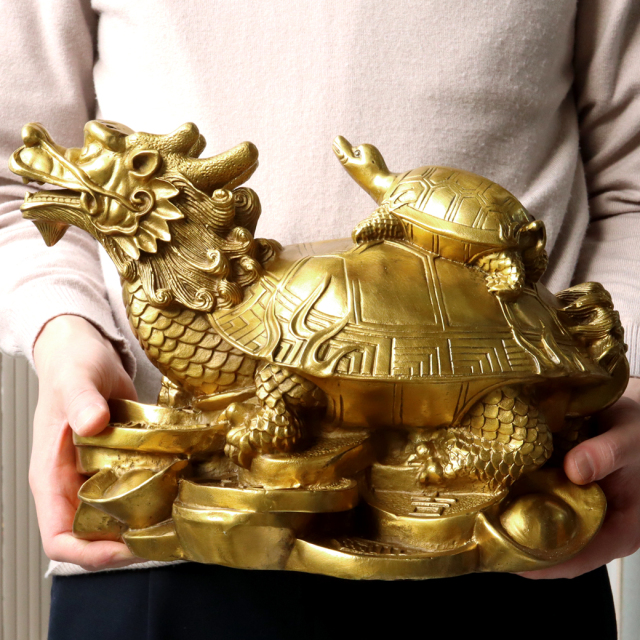 龍亀 ロングイ 置き物 彫刻 LLサイズ 4.4kg 特大 大きい 銅製 置物 龍 ドラゴン 開運 龍の置き物 商売繁盛 運気上昇