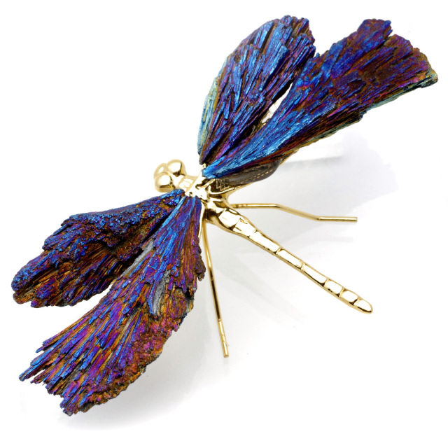 とんぼ 置き物 GOLD カイヤナイト 天然石付き オーラ加工 虫