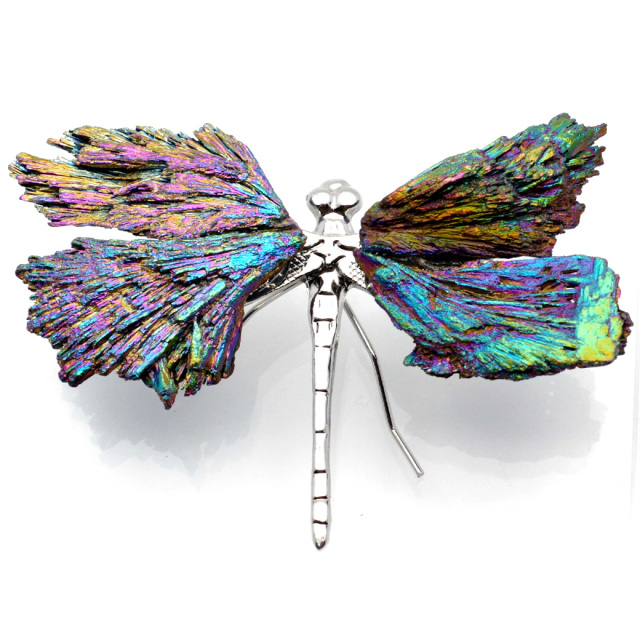 とんぼ 置き物 SILVER カイヤナイト 天然石付き オーラ加工 虫