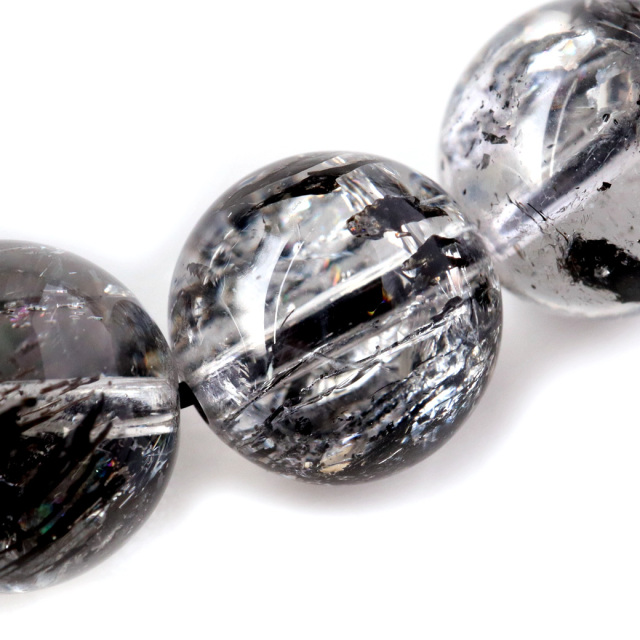 ①18mm　水入り✴ヒマラヤ水晶　エレスチャルクォーツ・骸骨水晶　ブレスレット エレスチャル AAAAA ブレスレット 10.5mm ヒマラヤ産 虹入り