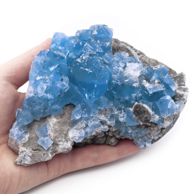 ブルー フローライト 原石 942g 台座付き 中国産 蛍石 鉱物 結晶  