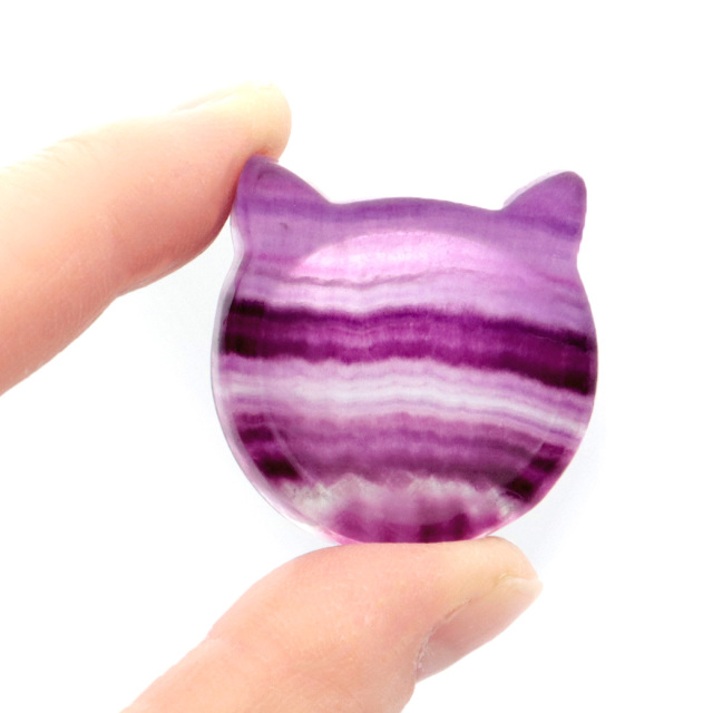 ネコ 小皿 置き物 フローライト イエロー グリーン パープル