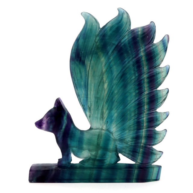 フローライト 置物 九尾の狐 天然石 蛍石 ほたるいし 彫刻 彫り物 九尾 狐 キツネ きつね パワーストーン レインボー 天然石 オブジェ