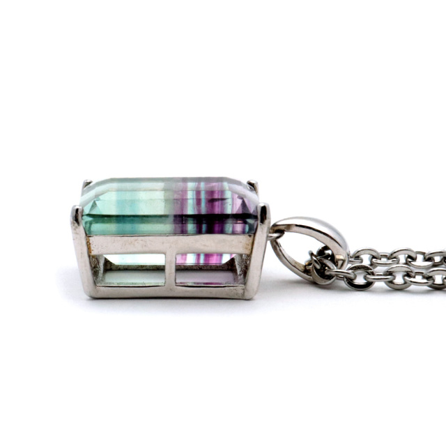 フローライト ネックレス 宝石質 スクエアカット Silver925 天然石 1点物 ペンダント 蛍石 マルチカラー グラデーション