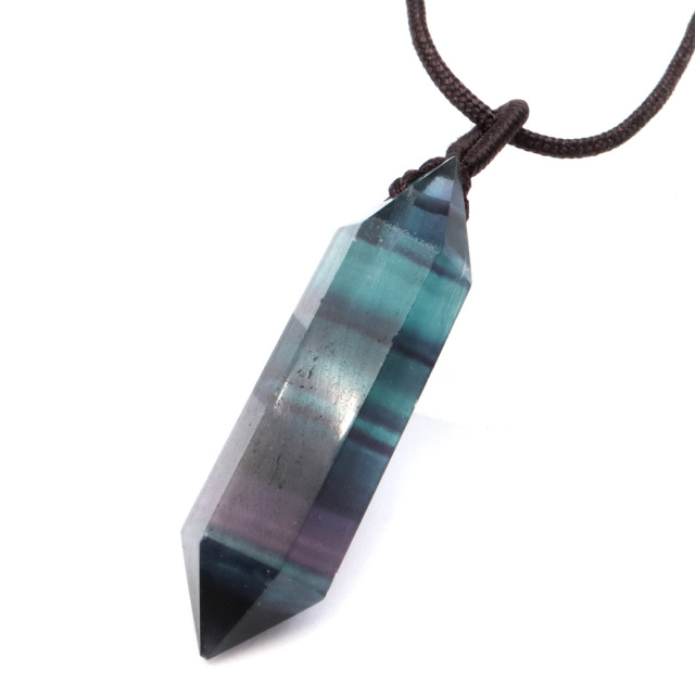 レインボー フローライト ポイント ペンダント ロング ネックレス マルチカラー 天然石 パワーストーン おしゃれ 蛍石 Rainbow Fluorite