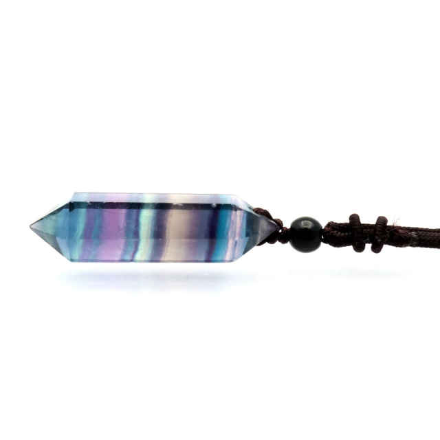 レインボー フローライト ポイント ペンダント ロング ネックレス マルチカラー 天然石 パワーストーン おしゃれ 蛍石 Rainbow Fluorite