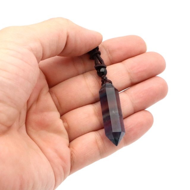 レインボー フローライト ポイント ペンダント ロング ネックレス マルチカラー 天然石 パワーストーン おしゃれ 蛍石 Rainbow Fluorite