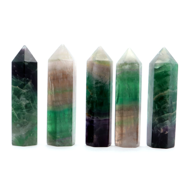 レインボー フローライト 六角柱 Lサイズ ポイント マルチカラー 天然石 置き物 蛍石 Rainbow Fluorite