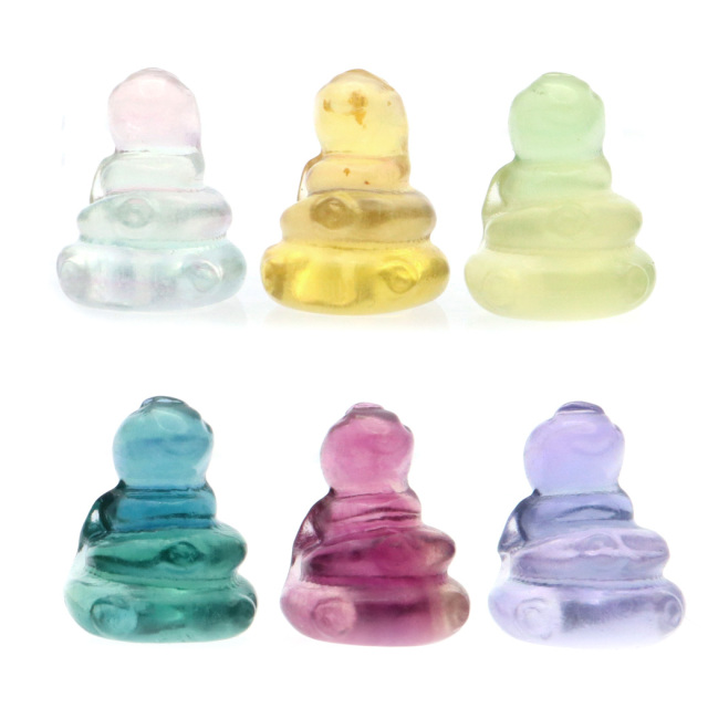 蛇 2025年 干支 巳 置き物 フローライト イエロー グリーン パープル