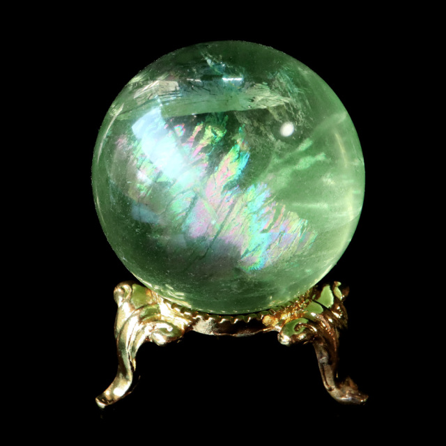 グリーン フローライト AAAAA 丸玉 虹入り レインボー 透き通る透明感 スフィア 台座 蛍石 天然石 1点もの パワーストーン