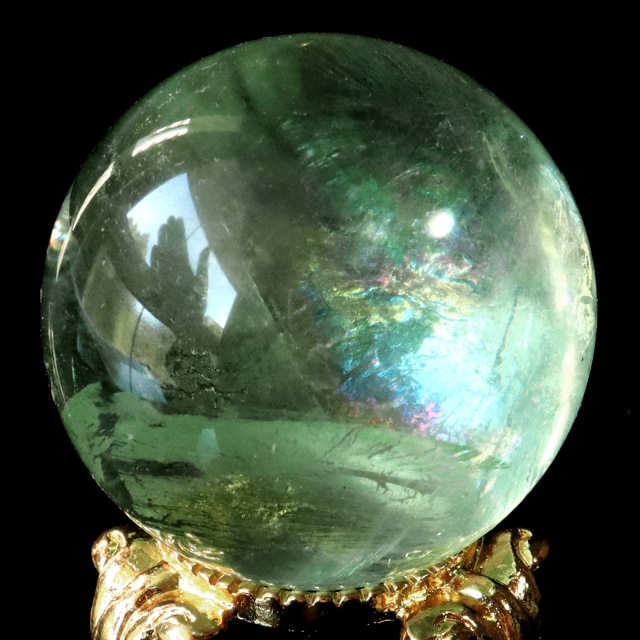 グリーン フローライト AAAAA 丸玉 直径 約35mm 虹入り レインボー