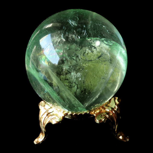 グリーン フローライト AAAAA 丸玉 虹入り レインボー 透き通る透明感 スフィア 台座 蛍石 天然石 1点もの パワーストーン