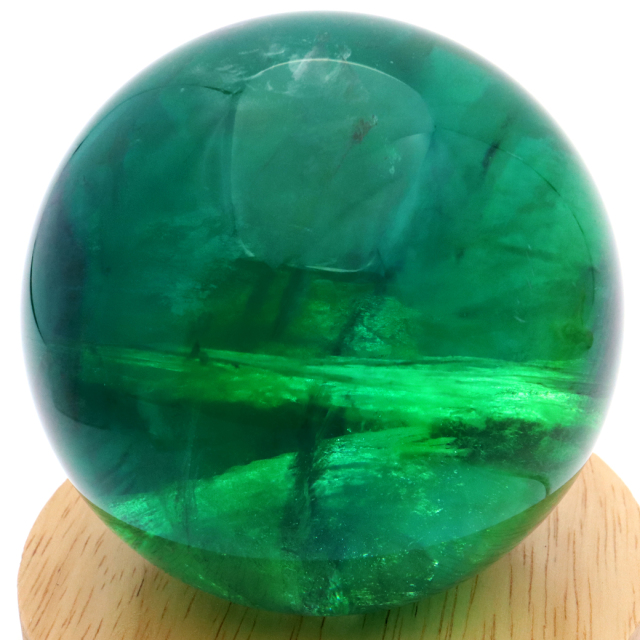 グリーン フローライト AAA 丸玉 直径 約85mm LED付き 台座 蛍石 天然石 1点もの パワーストーン Fluorite