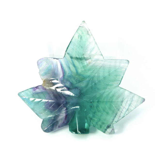 フローライト 置物 楓 もみじ 天然石 蛍石 ほたるいし 彫刻 彫り物 葉 リーフ パワーストーン レインボー オブジェ