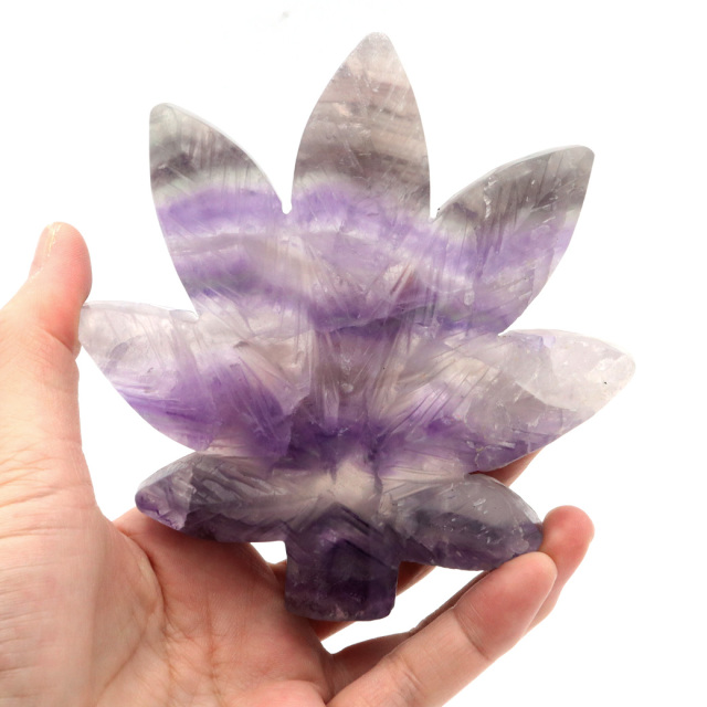 フローライト 置物 楓 もみじ 天然石 蛍石 ほたるいし 彫刻 彫り物 葉 リーフ パワーストーン レインボー オブジェ