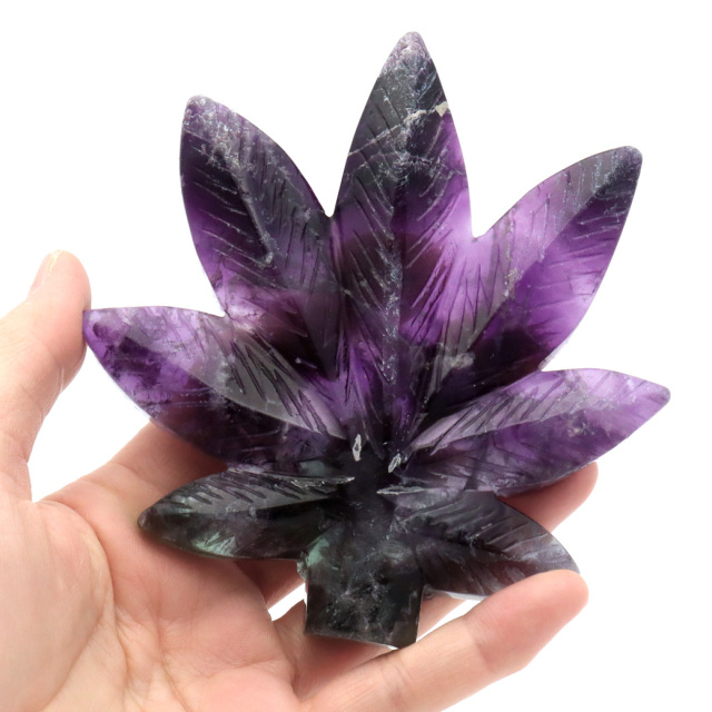 フローライト 置物 楓 もみじ 天然石 蛍石 ほたるいし 彫刻 彫り物 葉 リーフ パワーストーン レインボー オブジェ