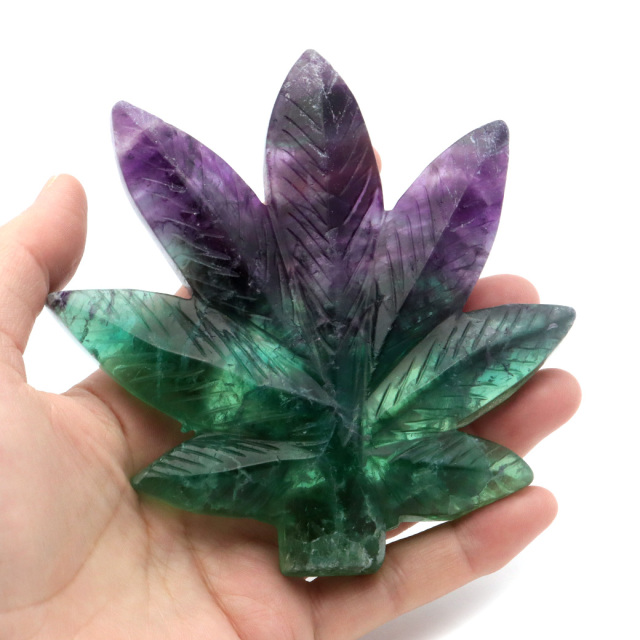 フローライト 置物 楓 もみじ 天然石 蛍石 ほたるいし 彫刻 彫り物 葉 リーフ パワーストーン レインボー オブジェ