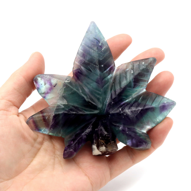 フローライト 置物 楓 もみじ 天然石 蛍石 ほたるいし 彫刻 彫り物 葉 リーフ パワーストーン レインボー オブジェ