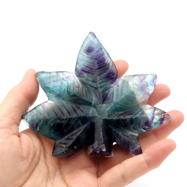 フローライト 置物 楓 もみじ 天然石 蛍石 ほたるいし 彫刻 彫り物 葉 リーフ パワーストーン レインボー オブジェ