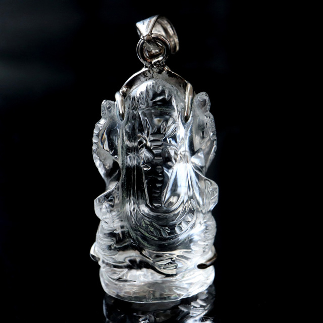 ガネーシャ 彫刻 水晶 ペンダント 高透明 Silver925 天然石 パワーストーン