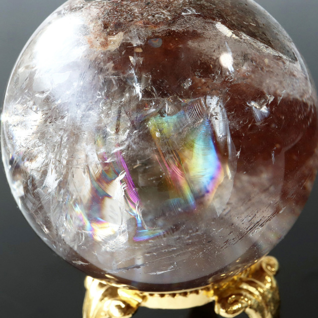 虹入り ガーデンクォーツ 庭園水晶 丸玉 台座付き 直径約47mm 1点もの