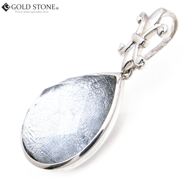 ギベオン 隕石 ペンダント シルバー SILVER925製 ペアシェイプ 百合モチーフ