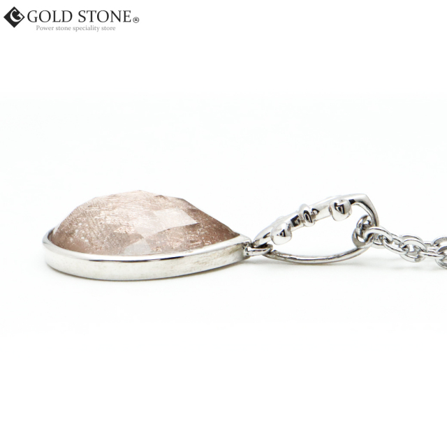 ギベオン 隕石 ネックレス 天然石 ペンダント ピンクゴールド SILVER925製 ペアシェイプ 百合モチーフ