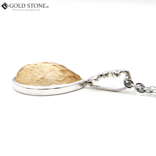 ギベオン 隕石 ネックレス 天然石 ペンダント ゴールド SILVER925製 ペアシェイプ 百合モチーフ