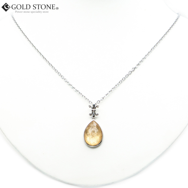 ギベオン 隕石 ネックレス 天然石 ペンダント ゴールド SILVER925製 ペアシェイプ 百合モチーフ