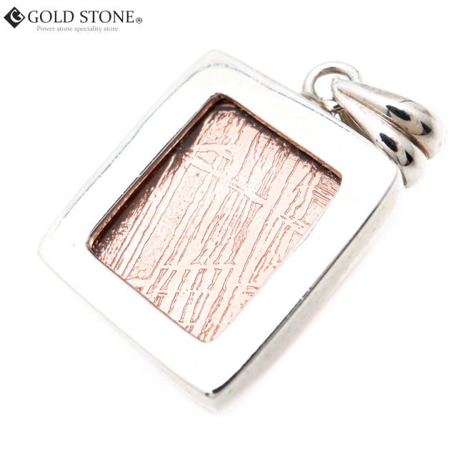 ギベオン 隕石 ネックレス 天然石 ペンダント ピンクゴールド SILVER925製 レクタングルカット