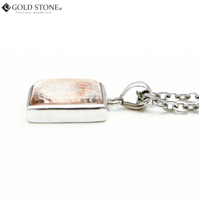 ギベオン 隕石 ネックレス 天然石 ペンダント ピンクゴールド SILVER925製 レクタングルカット