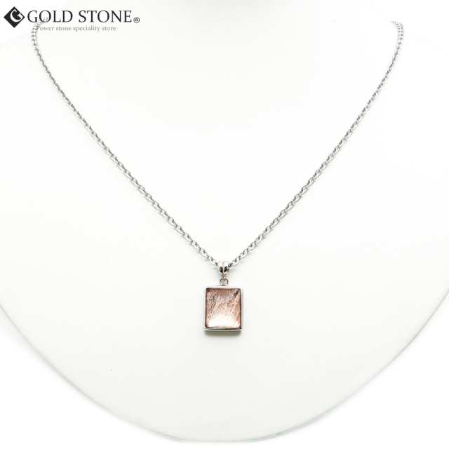 ギベオン 隕石 ネックレス 天然石 ペンダント ピンクゴールド SILVER925製 レクタングルカット