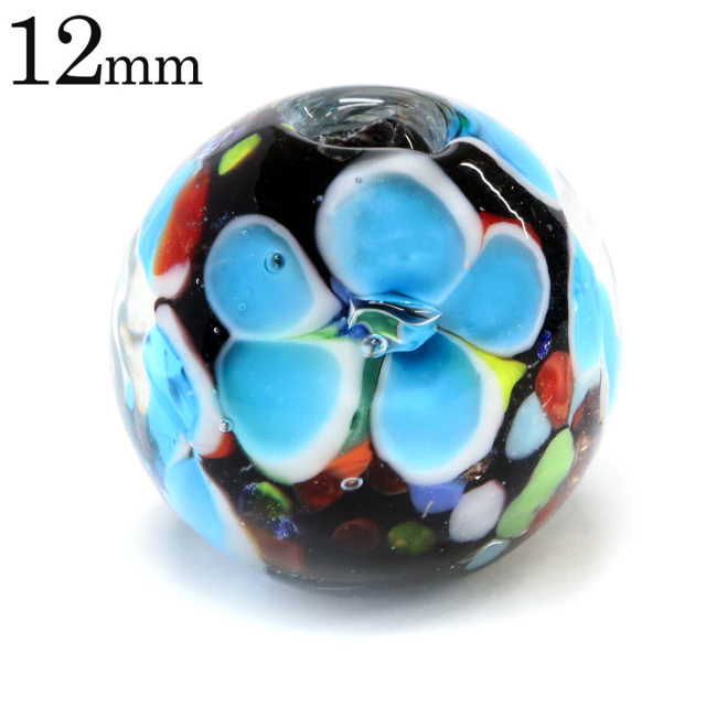 とんぼ玉 ビーズ 粒売り 1粒 12mm 水色 スカイブルー パーツ 制作 夏 花柄 おしゃれ かわいい バラ売り DIY 手作り 爆買