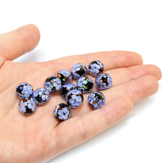 とんぼ玉 ビーズ 粒売り 1粒 12mm 藍色 インディゴブルー パーツ 制作 夏 花柄 おしゃれ かわいい バラ売り DIY 手作り 爆買