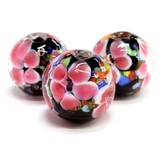 とんぼ玉 ビーズ 粒売り 1粒 12mm 桃色 ピンク パーツ 制作 夏 花柄 おしゃれ かわいい バラ売り DIY 手作り 爆買