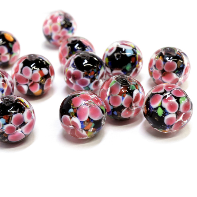 とんぼ玉 ビーズ 粒売り 1粒 12mm 桃色 ピンク パーツ 制作 夏 花柄 おしゃれ かわいい バラ売り DIY 手作り 爆買
