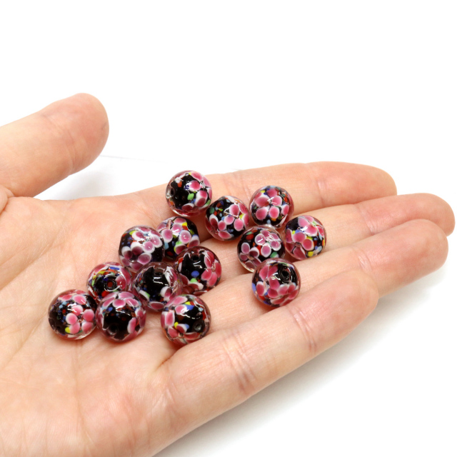 とんぼ玉 ビーズ 粒売り 1粒 12mm 桃色 ピンク パーツ 制作 夏 花柄 おしゃれ かわいい バラ売り DIY 手作り 爆買